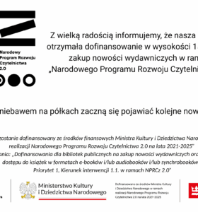 Dofinansowanie na zakup nowości wydawniczych dla naszej biblioteki